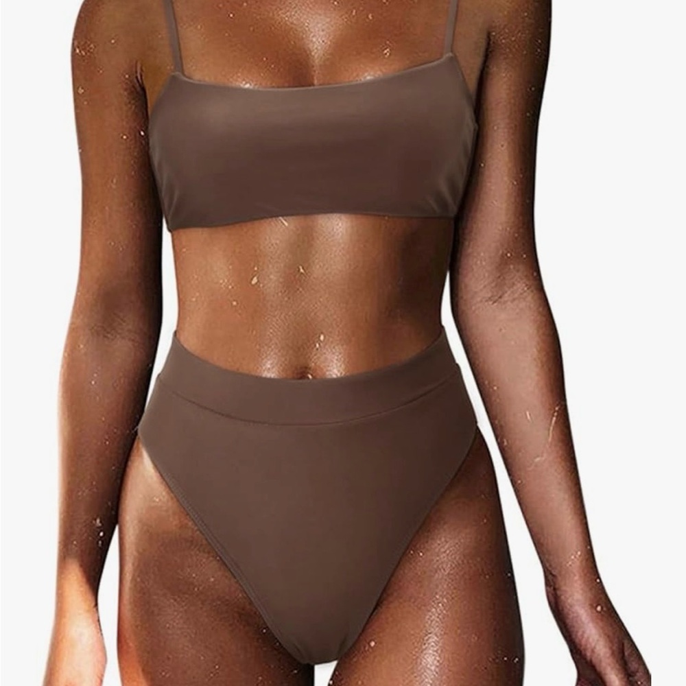 Brown High-Waist Bikini Set - Women's Swim (M)